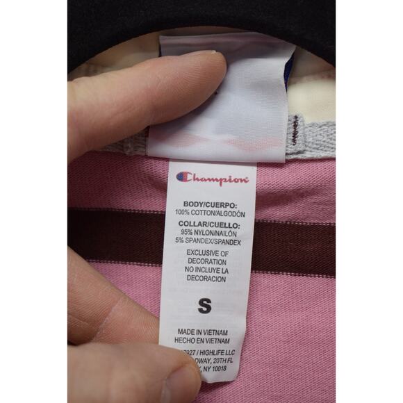 Champion Women's Long Sleeve Rugby Pink Striped Shirt Small (Marks) - Picture 5 of 8